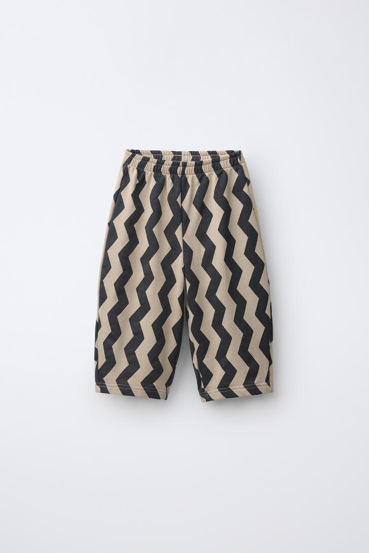WAVY PRINT BALLOON PLUSH PANTS — Black / Sand