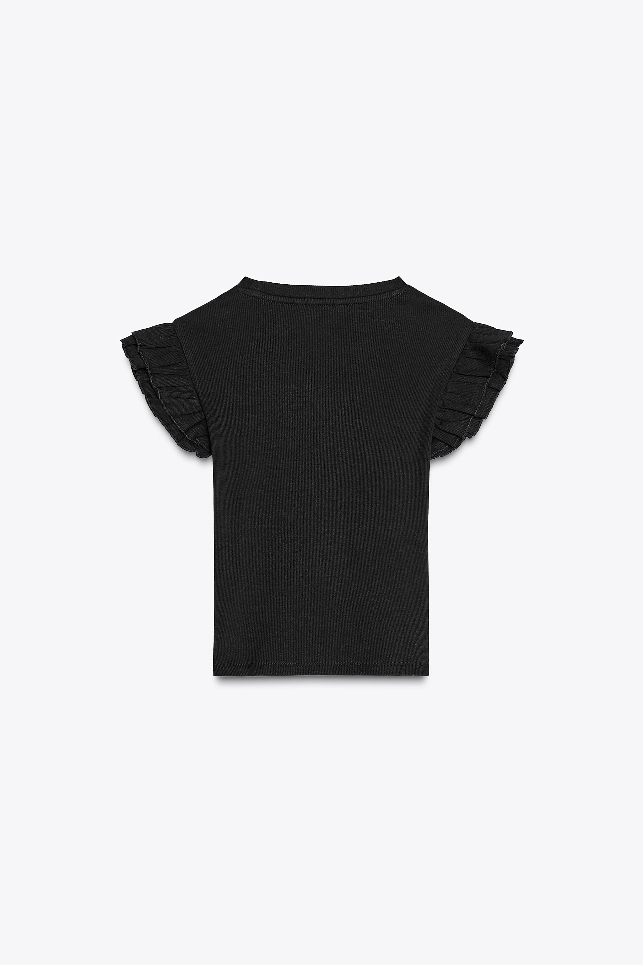 トップス ENFOLD RUFFLE-MOTIF T-SHIRT BLK RUFFLED RIBBED SHIRT - Black | ZARA United States