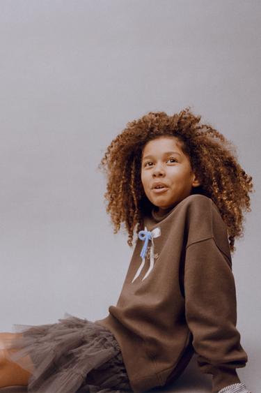 SLOGAN SWEATSHIRT WITH BOW DETAIL - Brown by Zara - Image 5