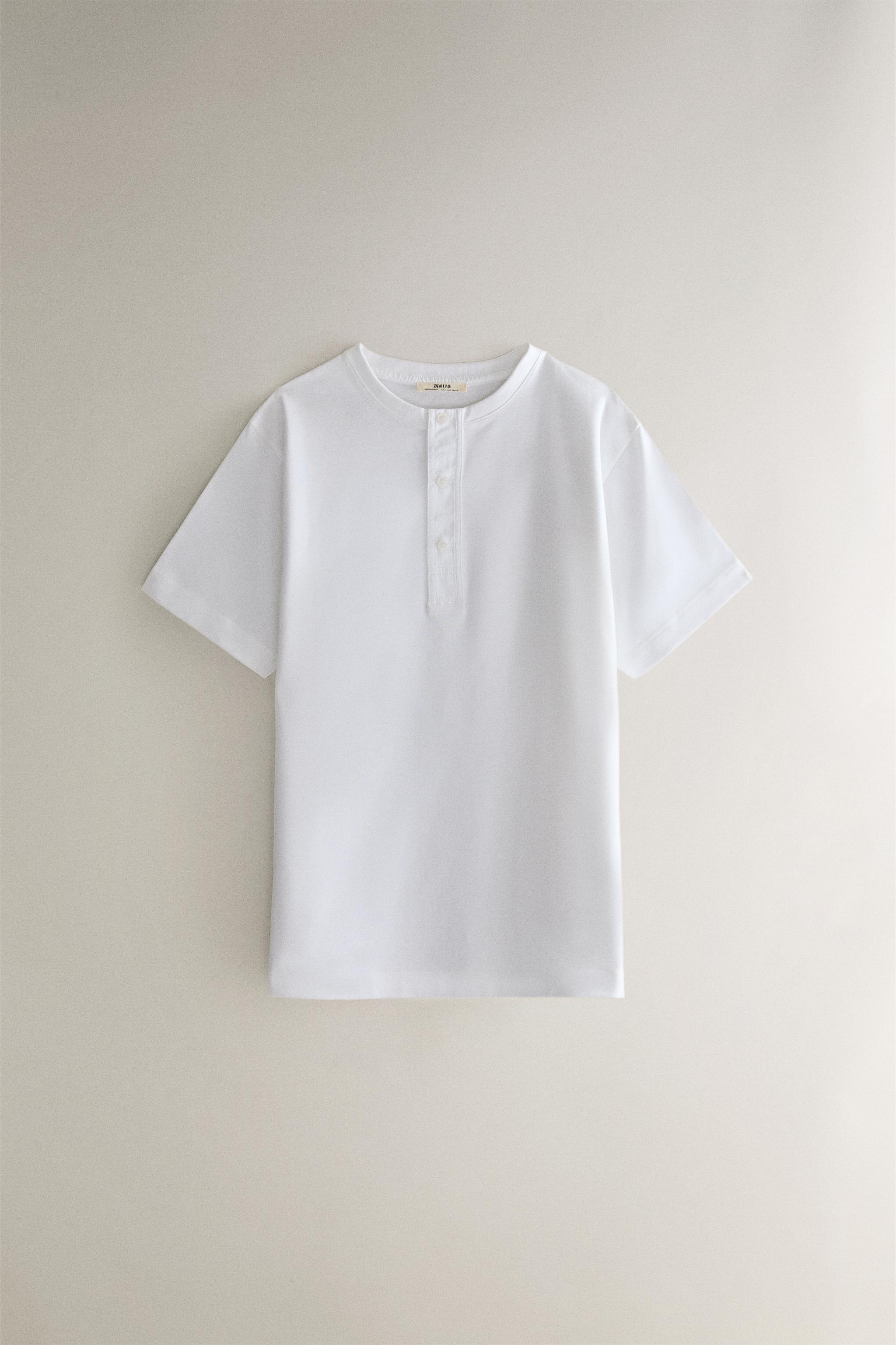 ボタン付き コットン Tシャツ - ホワイト | ZARA Japan / 日本