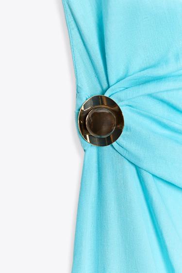 ROBE MIDI ASYMÉTRIQUE DÉCOR AVEC LIN - Turquoise de Zara - Image 8