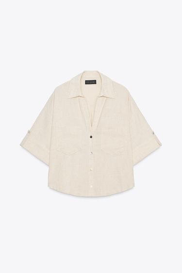 CHEMISE COURTE EN LIN - Sable de Zara - Image 4