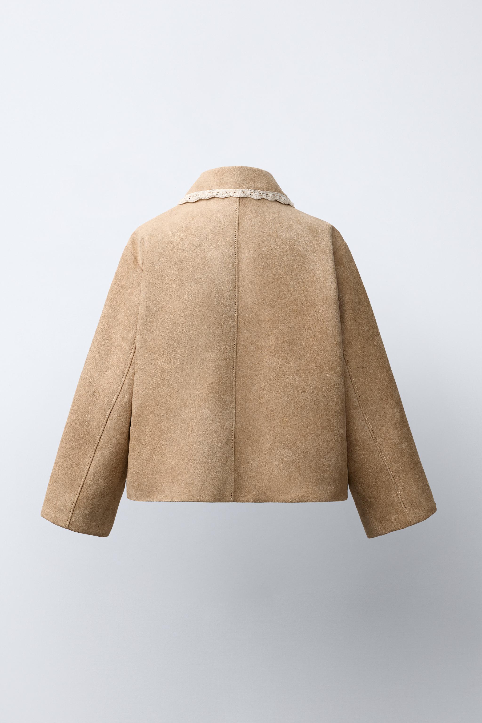 FAUX SUEDE AND LACE TRIM JACKET