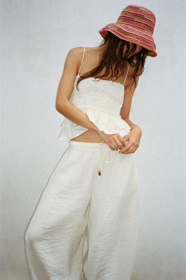 Zara RUSTIC BARREL PANTS - Ecru