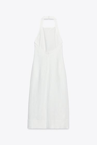 ZW COLLECTION 100% LINEN HALTER DRESS - White by Zara - Image 5