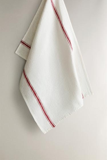 STRIPED LINEN TEA TOWEL - Red by Zara