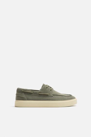 CASUAL LEATHER DECK SHOES - Khaki Green by Zara