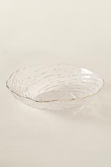 GLASS SALAD BOWL WITH GOLD RIM - Gold by Zara