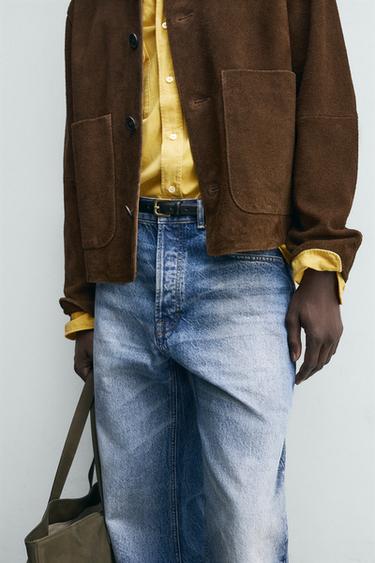 BLOUSON EN CUIR DAIM - Marron foncé de Zara - Image 4