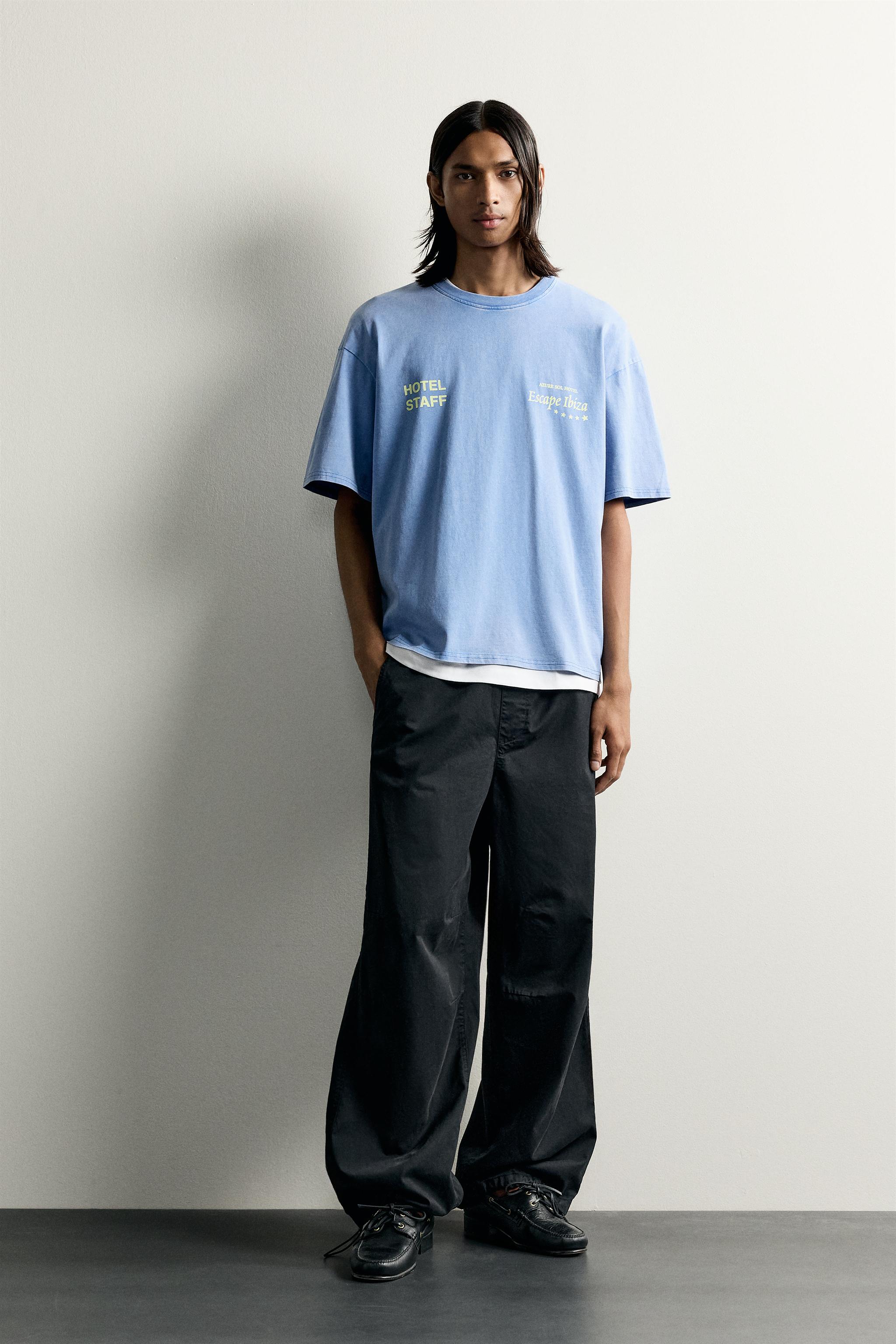 RELAXED FIT PRINTED T-SHIRT - Light blue | ZARA United States