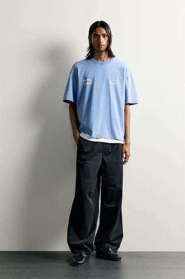 CAMISETA RELAXED FIT ESTAMPADOS COMBINADOS - Azul claro de Zara - Imagen 0