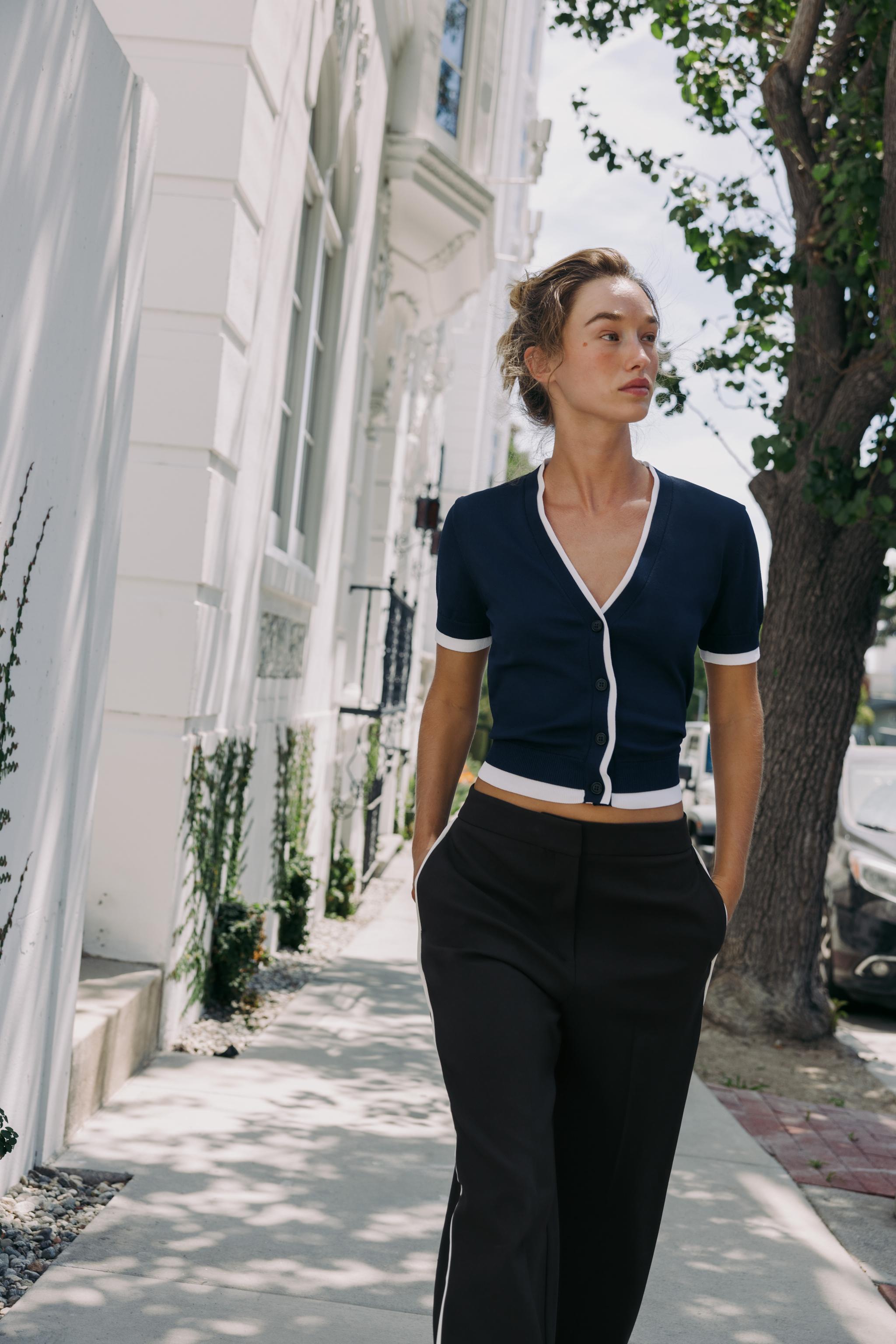 DOUBLE-LAYER TRIM CARDIGAN - Navy blue | ZARA United States