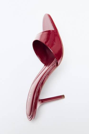Zara PATENT FINISH HEELED SANDALS - Red