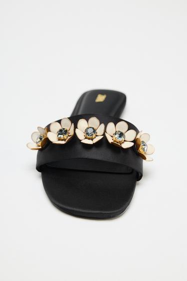 FLAT FLORAL SANDALS - Black by Zara - Image 2