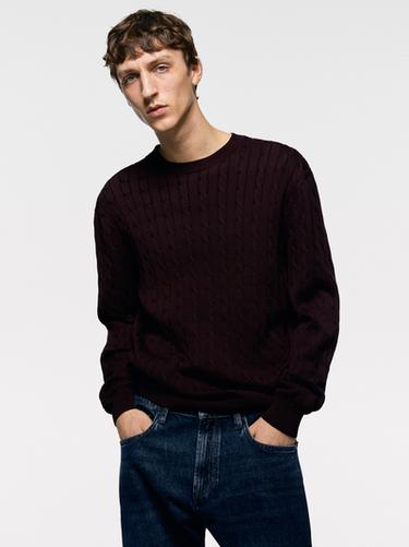 Jersey punto trenzado algodón - Burdeos de Zara