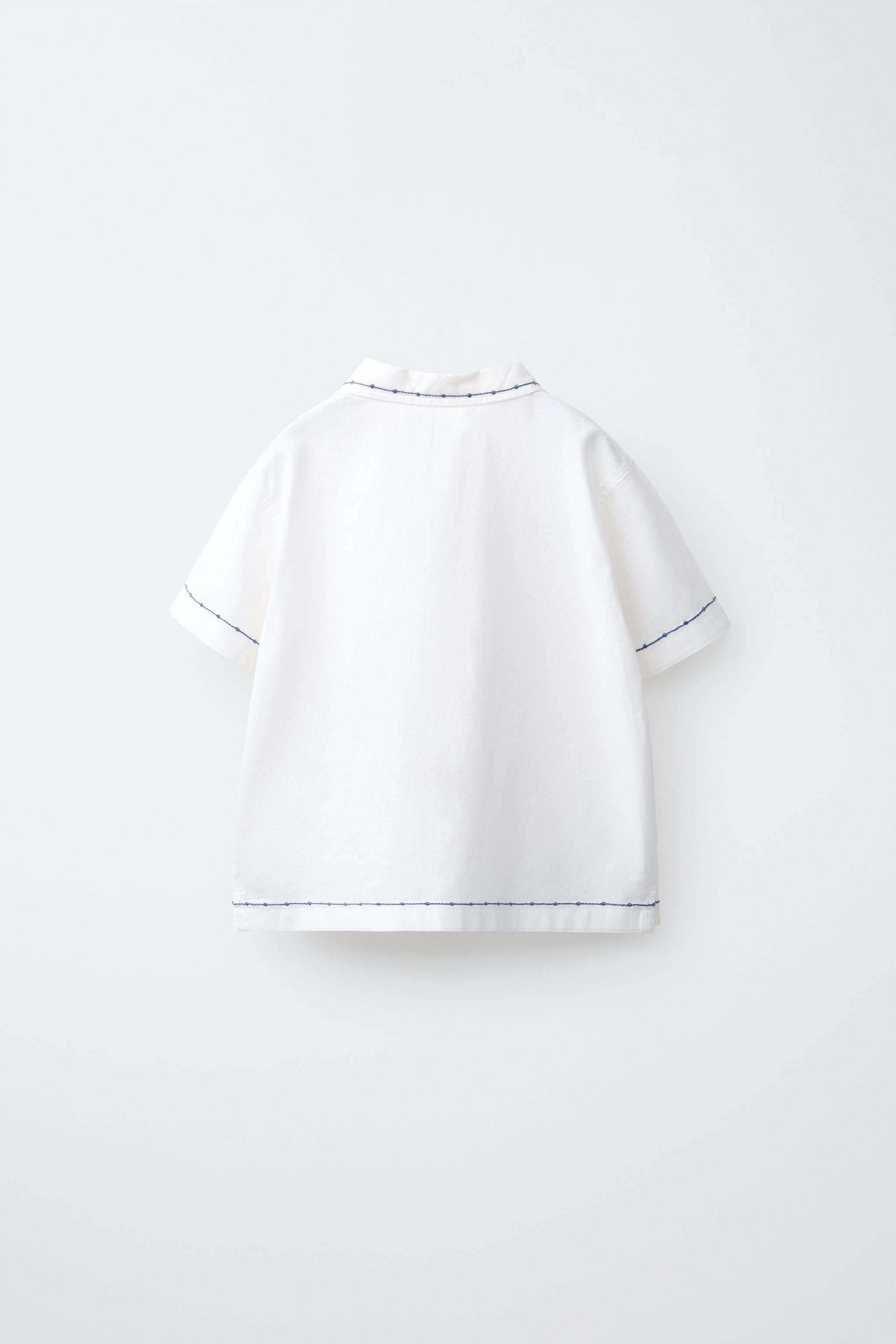 CHEMISE BRODERIES CONTRASTE COTON ET LIN