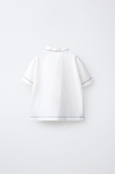 CHEMISE BRODERIES CONTRASTE COTON ET LIN - Écru de Zara - Image 1
