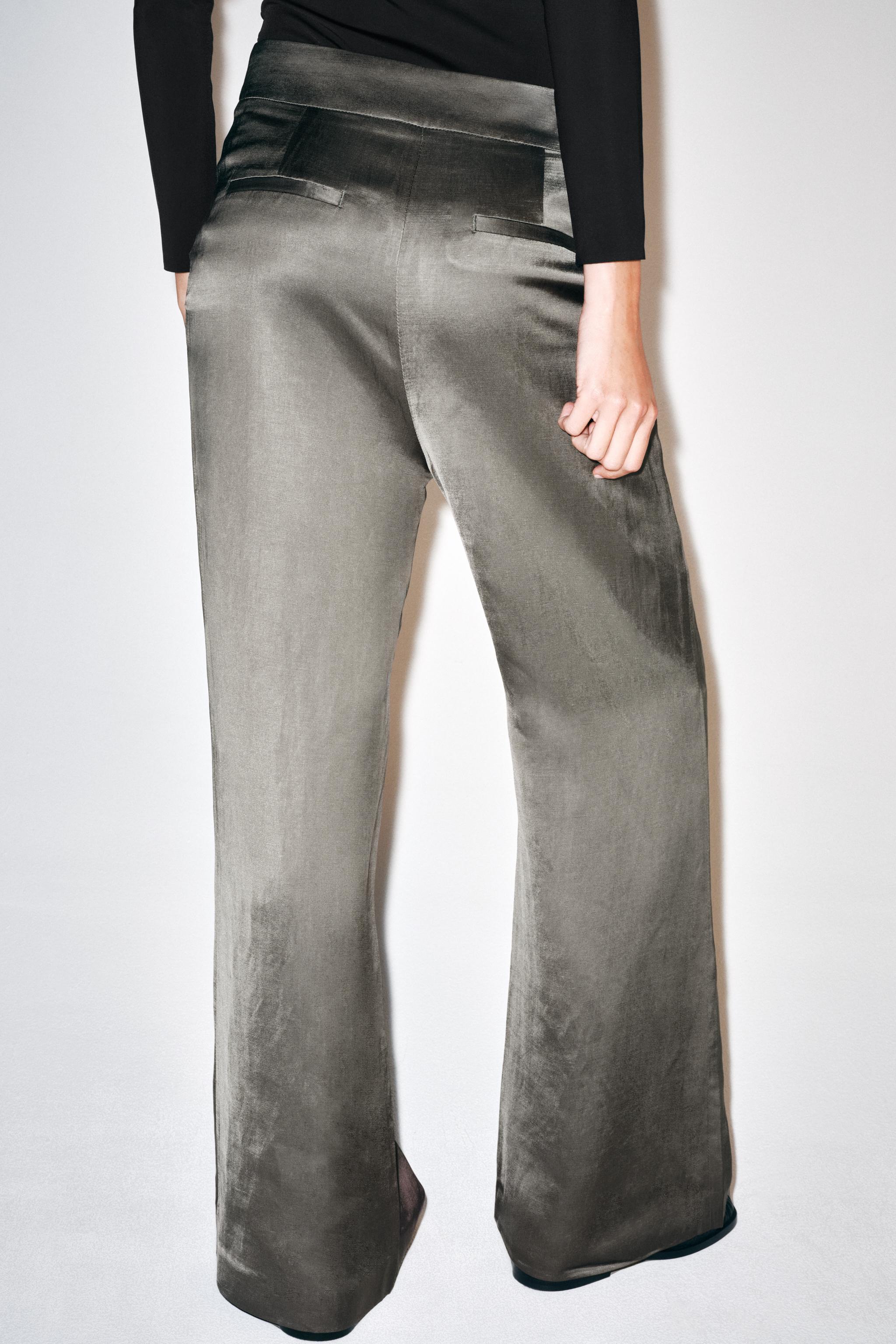 ZW COLLECTION SATIN WIDE-LEG PANTS - Gray | ZARA United States