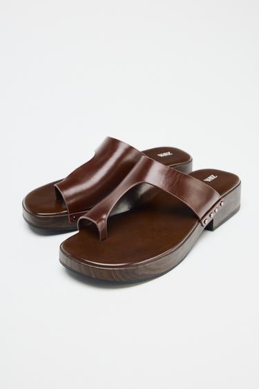 LEATHER PLATFORM SANDALS - Brown by Zara - Image 4