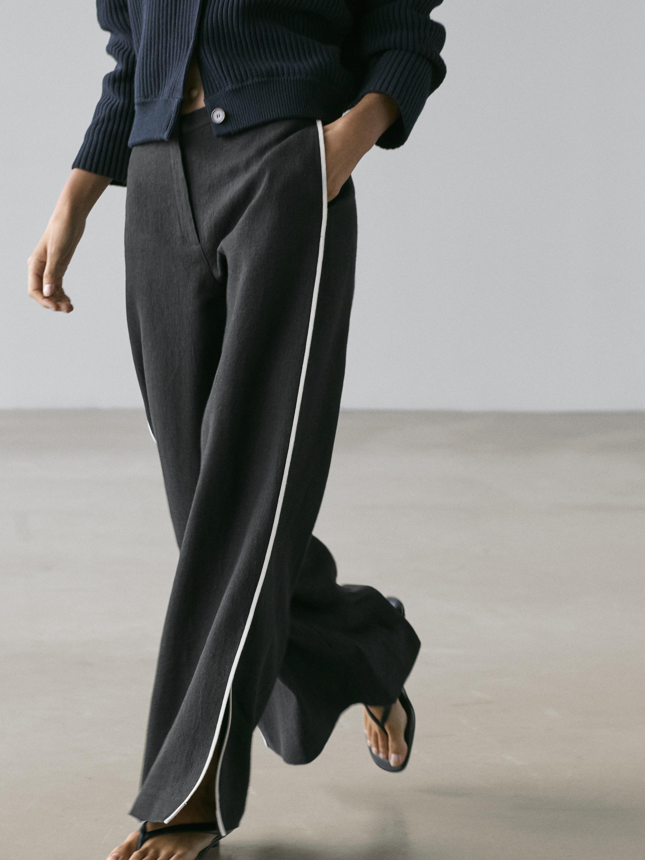 Linen trousers with contrast trim