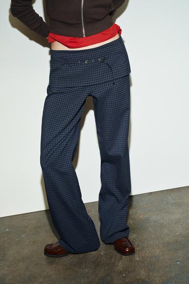 CHECKED TROUSERS WITH BELT - Indigo by Zara