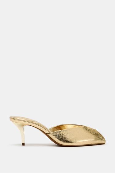 Zara METALLIC EFFECT SANDALS - Gold
