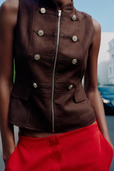 ZIP-UP WAISTCOAT - Brown by Zara