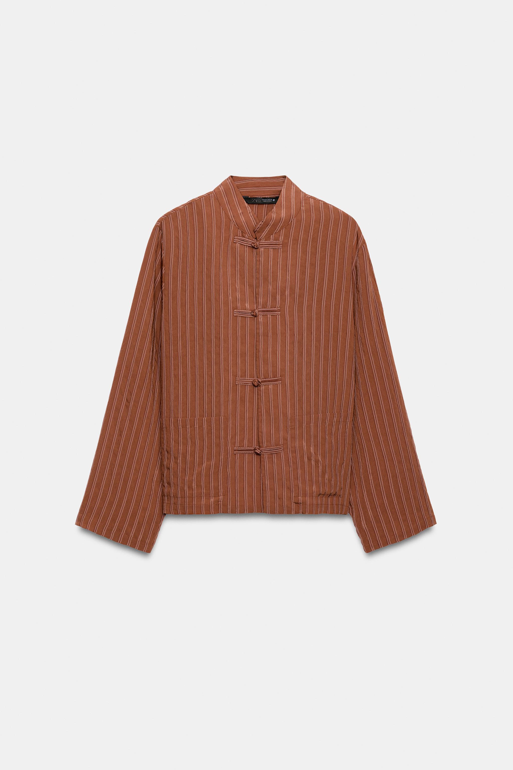ZW COLLECTION STRIPED FROG FASTENING SHIRT - Burnt orange | ZARA