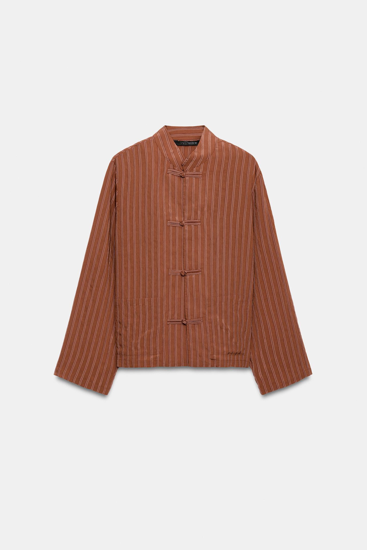 Женская рубашка Zara ZW Collection Striped Frog Fastening, цвет: Оранжевый — фото 4