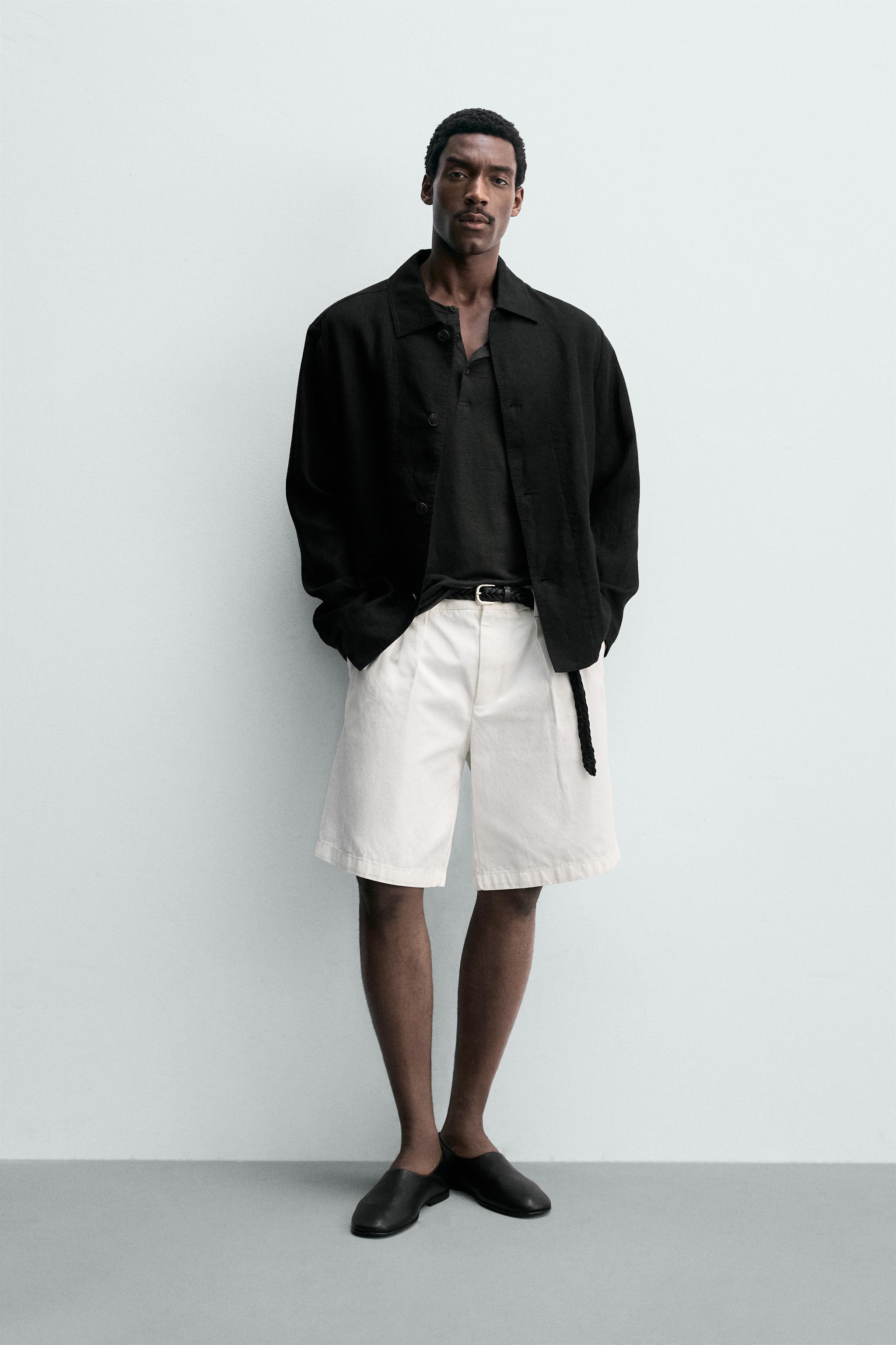 REGULAR FIT 100% LINEN OVERSHIRT - Black | ZARA Canada