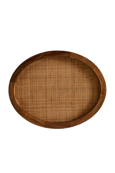 Zara OVAL WOOD RATTAN TRAY - Brown