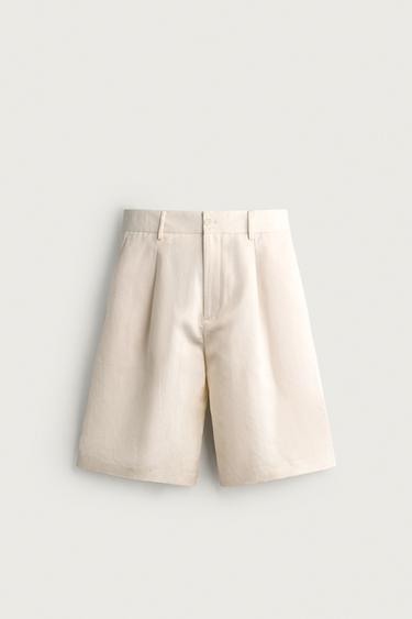 Zara WIDE FIT PLEATED SHORTS - Oyster-white