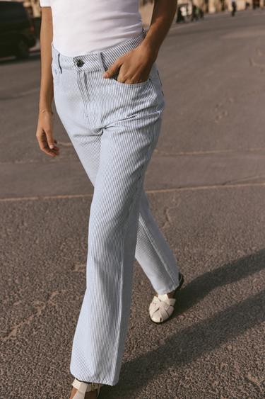 מכנסיים Straight fit עם פסים - כחול/לבן של Zara