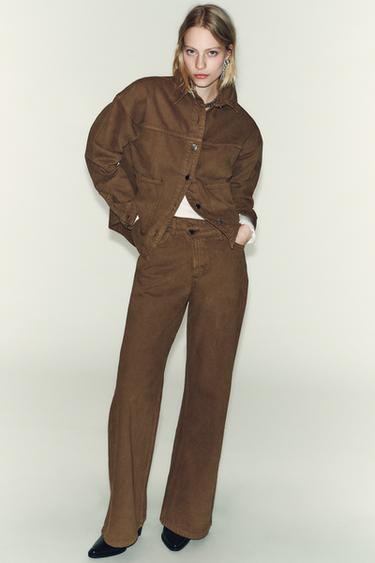 Z1975 HIGH-WAIST WIDE-LEG CROSSED JEANS - Light brown by Zara