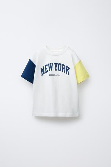 Zara JOGGING TEXT T-SHIRT - Yellow