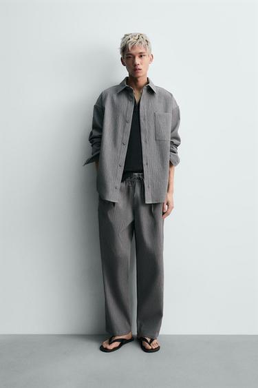 RELAXED FIT RAISED FABRIC TROUSERS - Grey marl by Zara