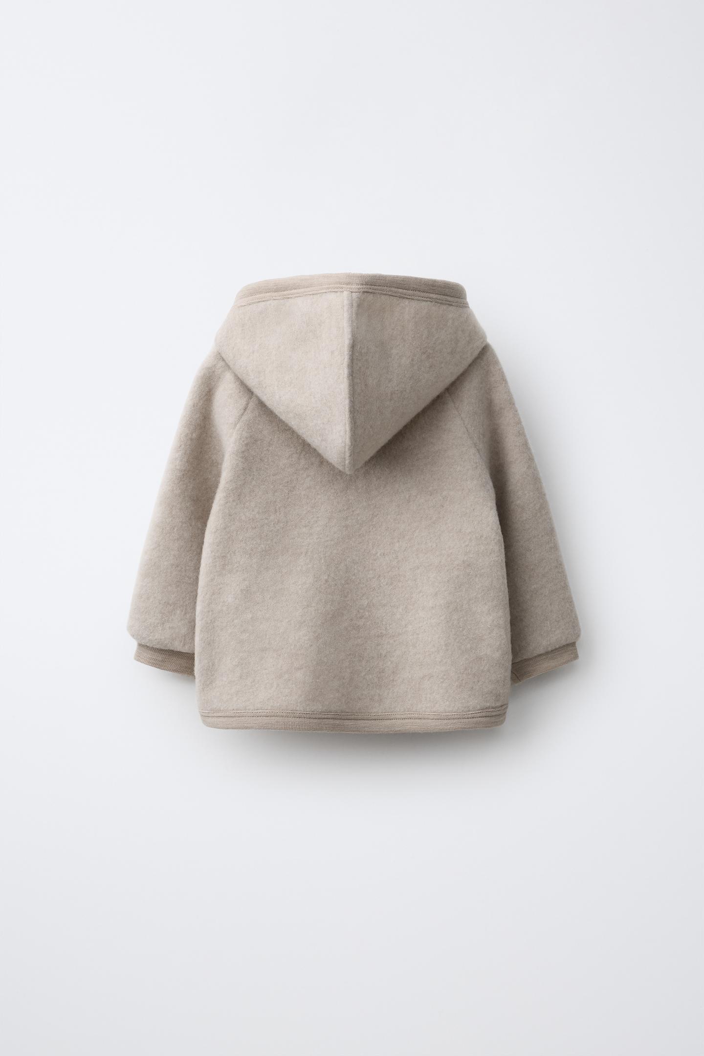 Детская куртка Zara 100% Wool Hoodie Jacket, цвет: Экрю — фото 3