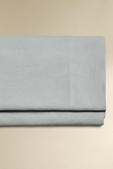 WASHED LINEN FLAT SHEET (140 GXM²) - Grey / Blue by Zara
