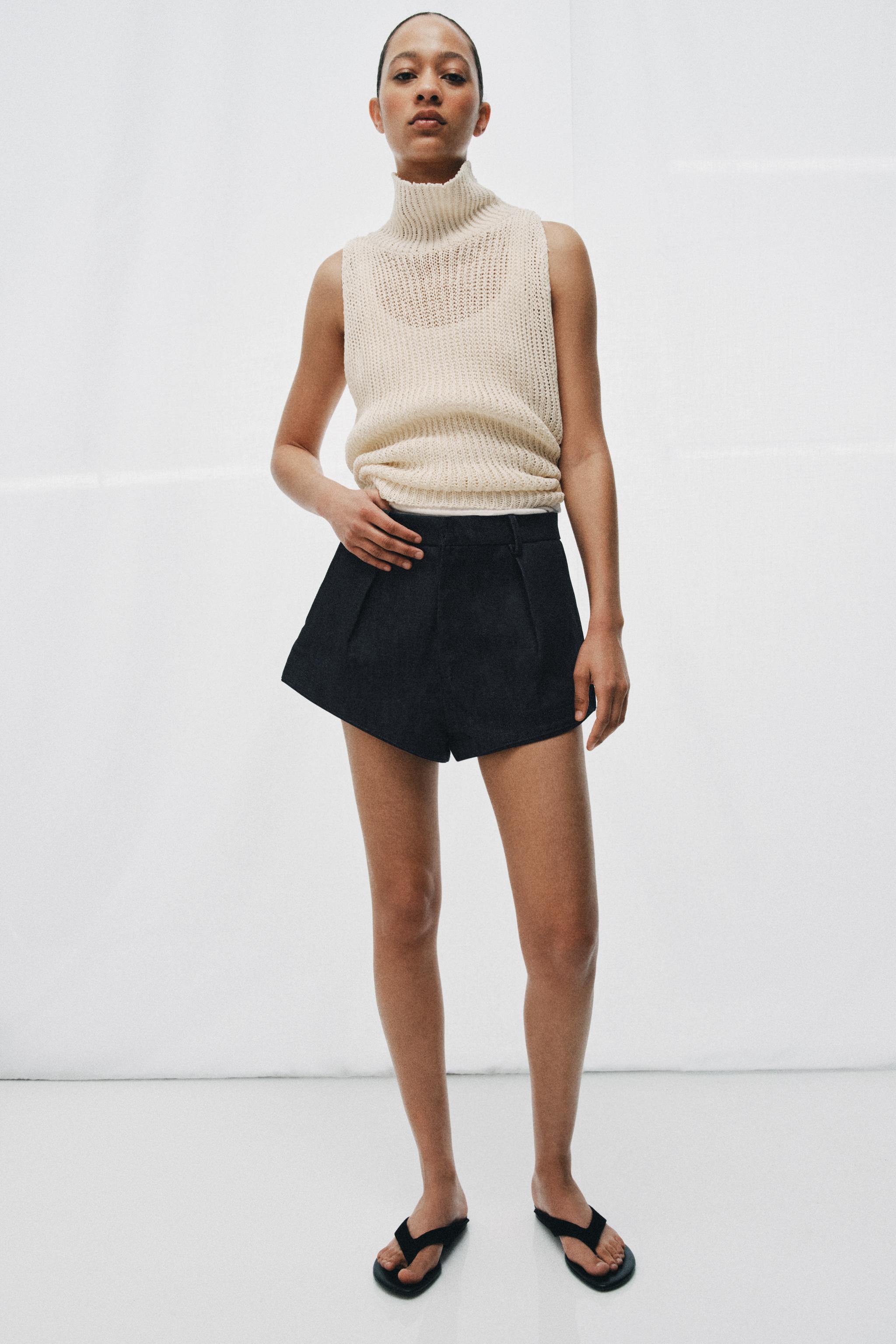 ZW COLLECTION PLEATED DENIM SHORTS — Blue