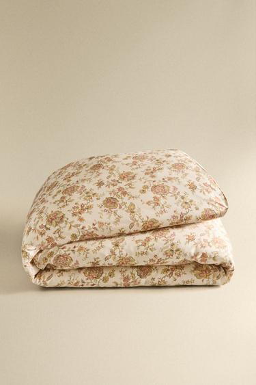 SATEEN FLORAL DUVET COVER - Beige by Zara - Image 4