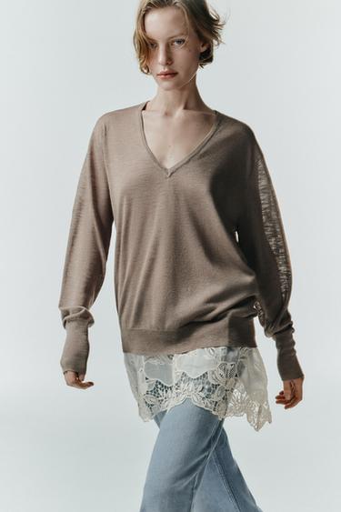COMBINED KNIT SWEATER - Beige by Zara