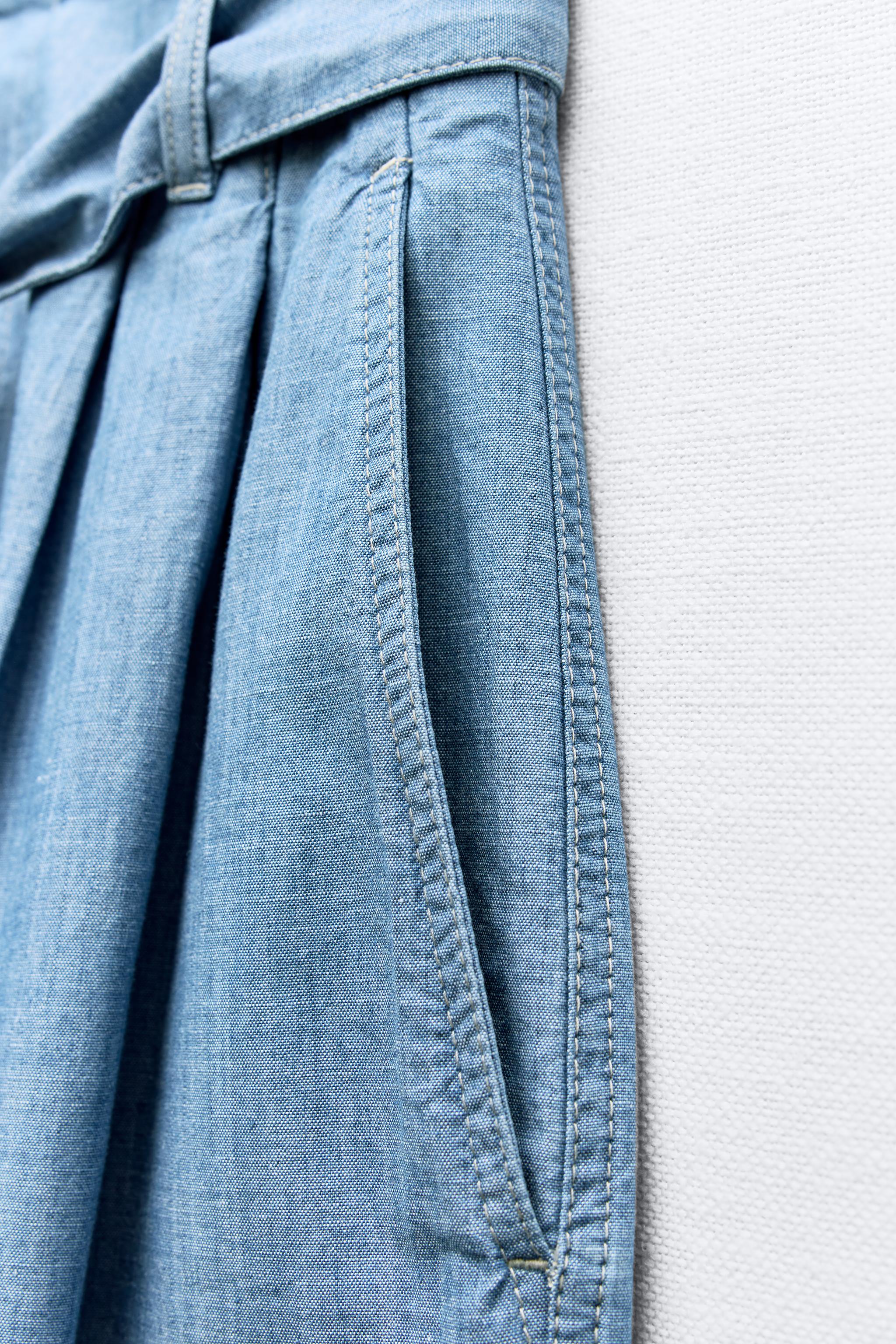 WIDE LEG BELTED PANTS - Light blue | ZARA United States