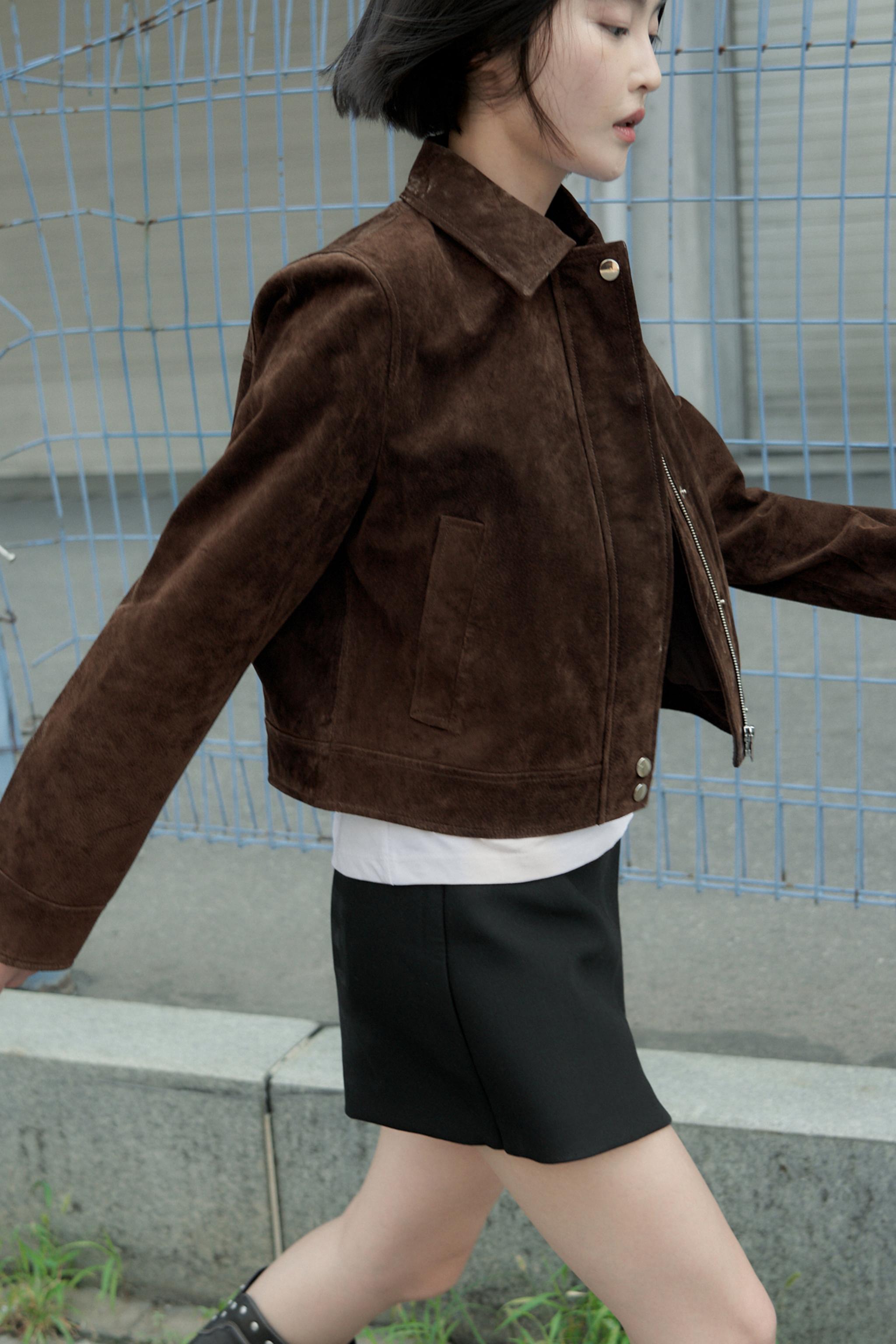 【えま】ZARA ダークブラウン ショートジャケット ショート丈100%レザー ジャケット - ダークブラウン | ZARA
