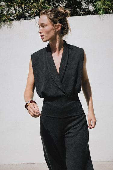 TOP PIQUÉ CRUZADO - Antracite-escuro da Zara