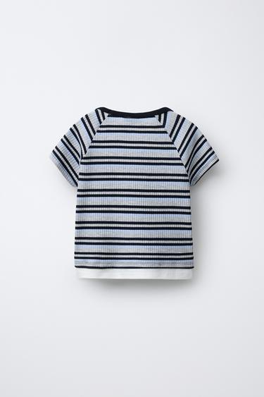 T-SHIRT RAYURES DOUBLE BAS - Bleu de Zara - Image 1