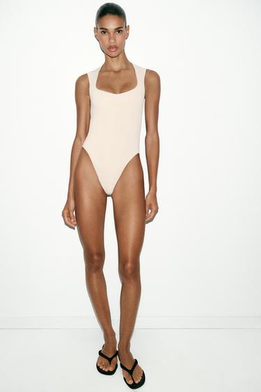 STRETCH SQUARE NECK BODYSUIT - Ecru by Zara - Image 2