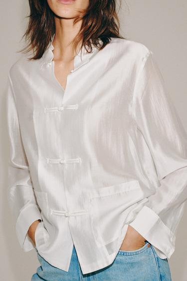 ZW COLLECTION SATIN SHIRT WITH FROG FASTENING - White by Zara