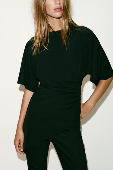ASYMMETRIC DRAPED TOP - Black by Zara