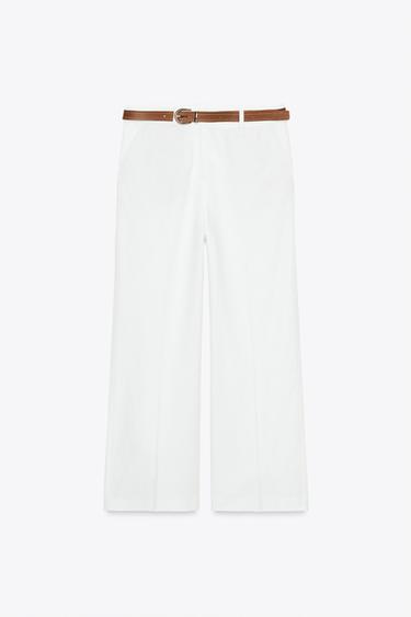 PANTALON CULOTTE AVEC CEINTURE EN LIN - Blanc de Zara