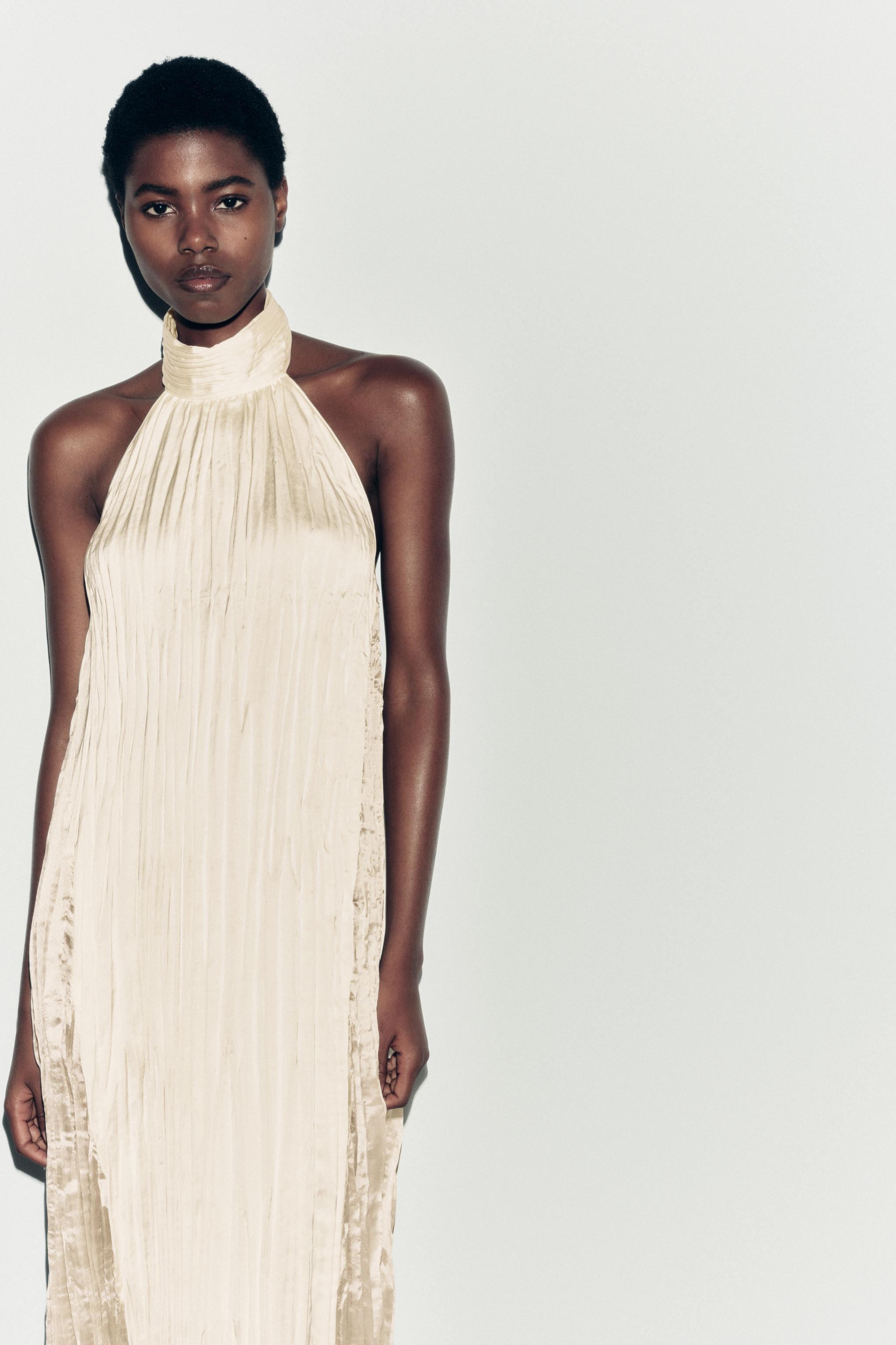 LONG PLEATED DRESS - Light beige | ZARA Turkey